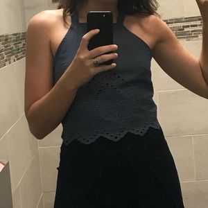 Abercrombie & Fitch blue lace cropped blouse